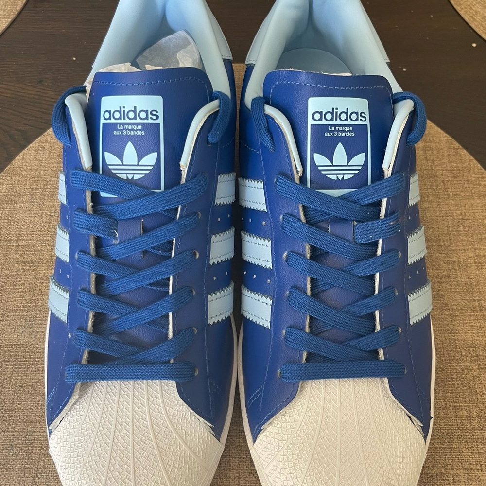 New Adidas Very Rare Blue/Sky Blue Superstar Shoes 9.5 Men’s US - Picture 2 of 6